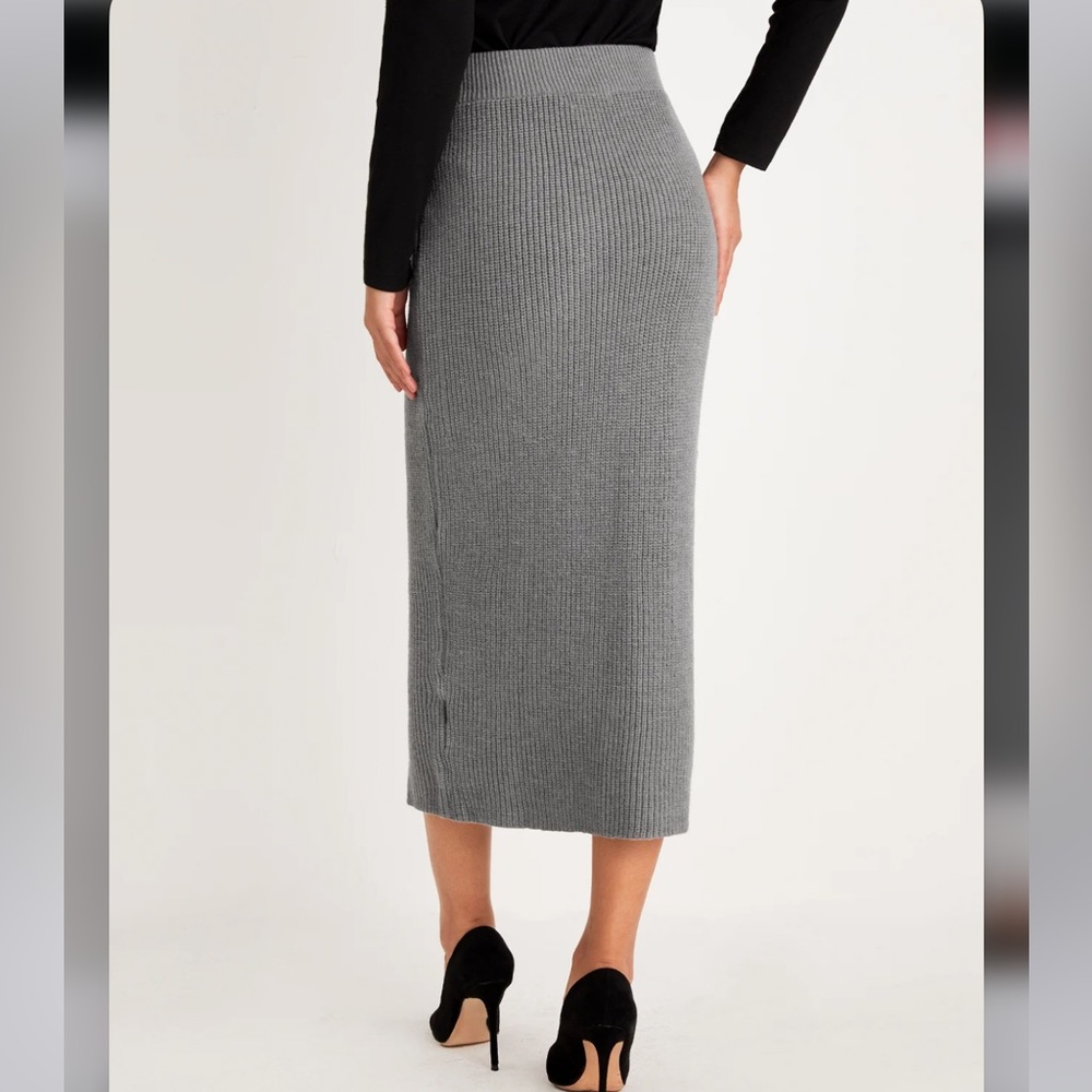 Plain High Waist Plain Sweater Skirt - Picture 3 of 10